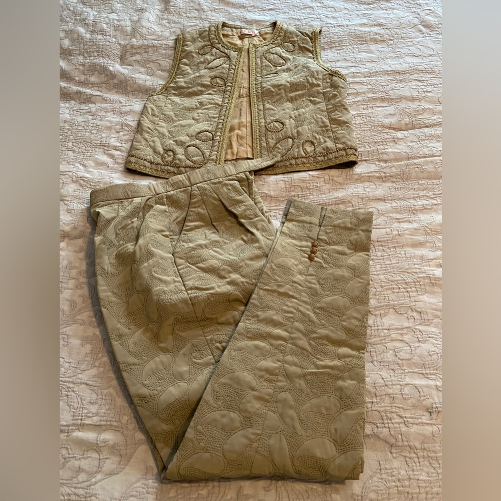 Vintage brocade 2-pc quilted vest and pant set